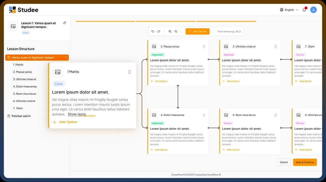 Studee platform interface showing course creation workflow